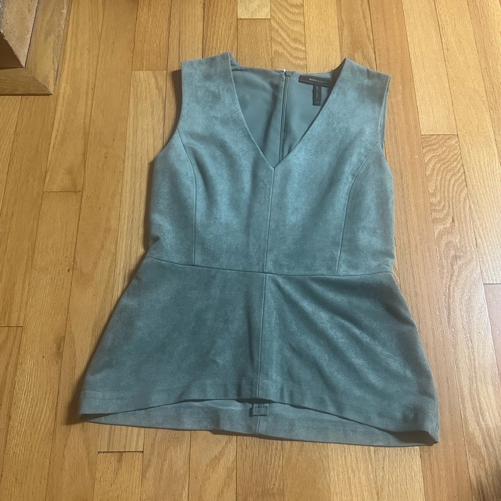 BCBGmaxazria Size XS Sage Green Suede Like Peplum Top